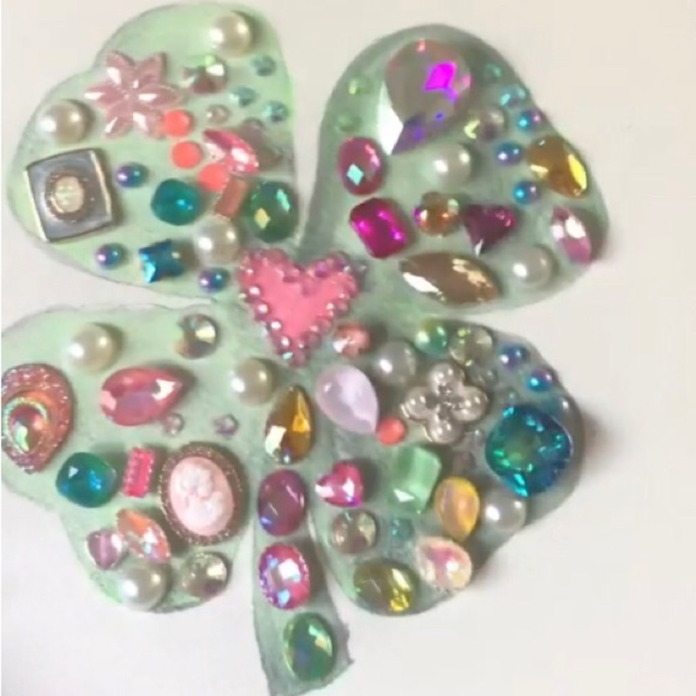 Embellished Clover Art on Watercolor Paper